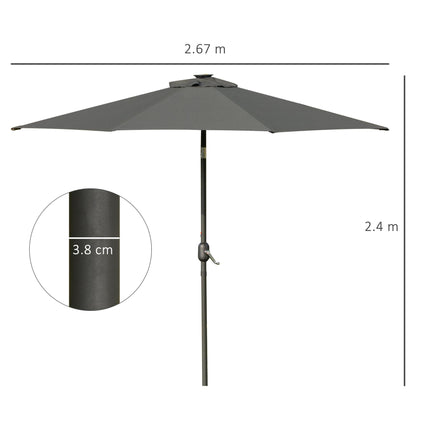 2.7m Garden Parasol with LED Lights and Tilt Crank - Grey