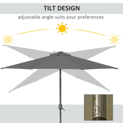 2.7m Garden Parasol with LED Lights and Tilt Crank - Grey