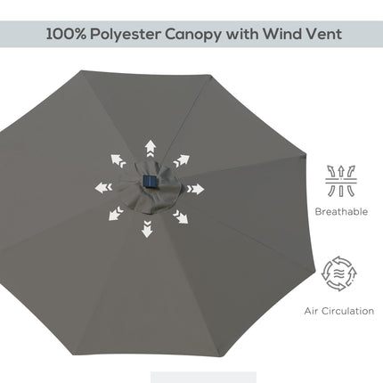 2.7m Garden Parasol with LED Lights and Tilt Crank - Grey