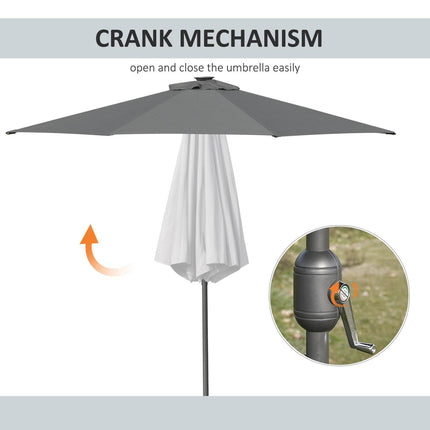 2.7m Garden Parasol with LED Lights and Tilt Crank - Grey