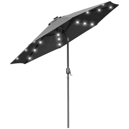 2.7m Garden Parasol with LED Lights and Tilt Crank - Grey