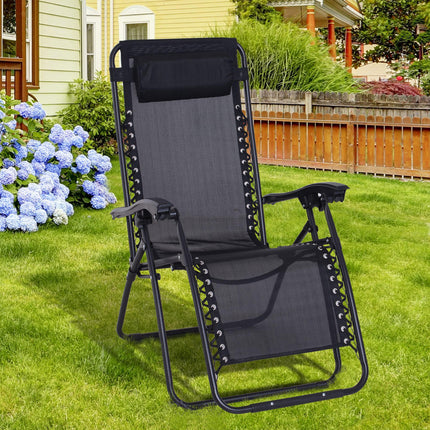 Zero Gravity Folding Reclining Chair with Adjustable Head Pillow - Black
