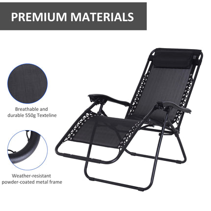 Zero Gravity Folding Reclining Chair with Adjustable Head Pillow - Black
