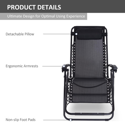 Zero Gravity Folding Reclining Chair with Adjustable Head Pillow - Black