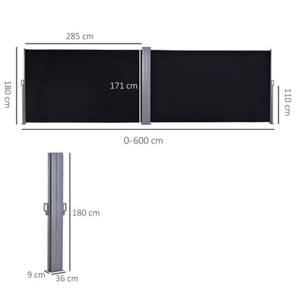 600 x 180 cm (HxL) Retractable Awning Double Canopy Side Privacy Protection Sun