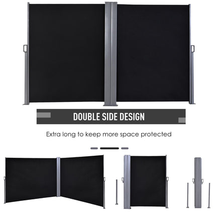 600 x 180 cm (HxL) Retractable Awning Double Canopy Side Privacy Protection Sun