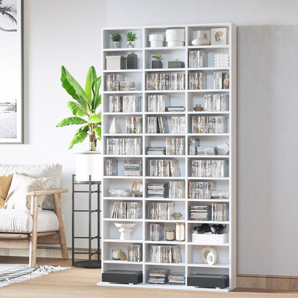 Height-Adjustable CD/DVD Storage Shelf for 1116 CDs 102x24x195 cm - White