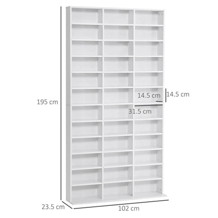 Height-Adjustable CD/DVD Storage Shelf for 1116 CDs 102x24x195 cm - White