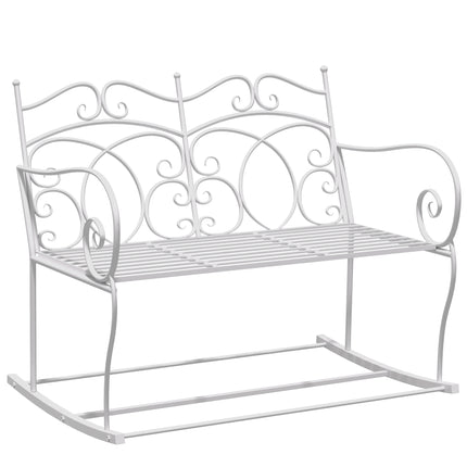 2 Seater Steel Rocking Bench with Decorative Backrest - White