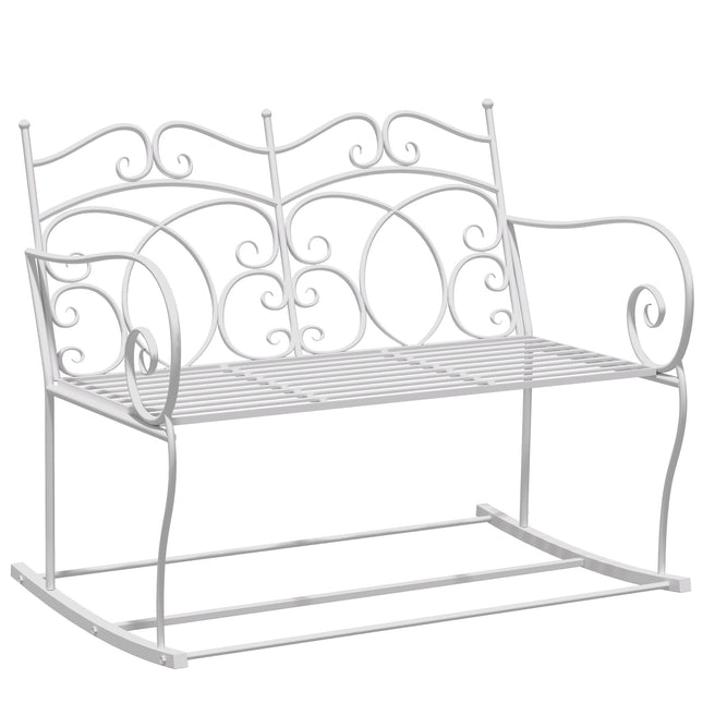 2 Seater Steel Rocking Bench with Decorative Backrest - White