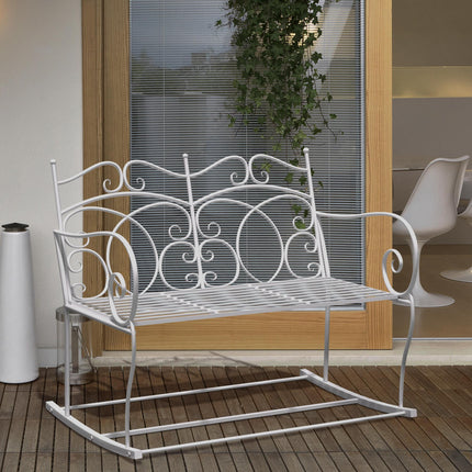 2 Seater Steel Rocking Bench with Decorative Backrest - White