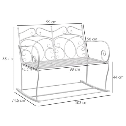 2 Seater Steel Rocking Bench with Decorative Backrest - White