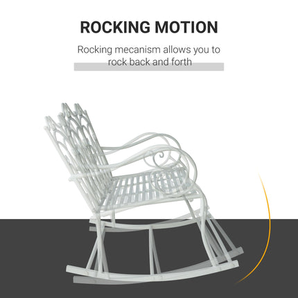2 Seater Steel Rocking Bench with Decorative Backrest - White