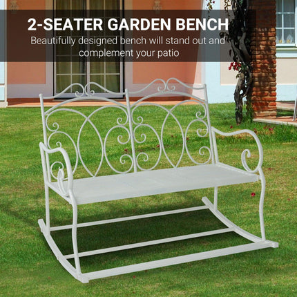 2 Seater Steel Rocking Bench with Decorative Backrest - White