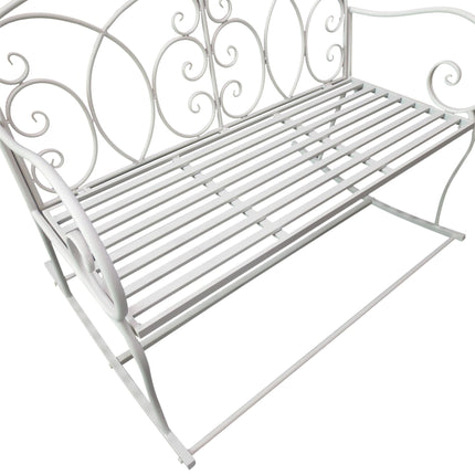 2 Seater Steel Rocking Bench with Decorative Backrest - White