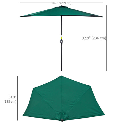 2.7m Balcony Half Parasol with 5 Steel Ribs - Green