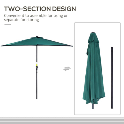 2.7m Balcony Half Parasol with 5 Steel Ribs - Green