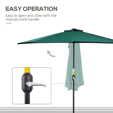 2.7m Balcony Half Parasol with 5 Steel Ribs - Green
