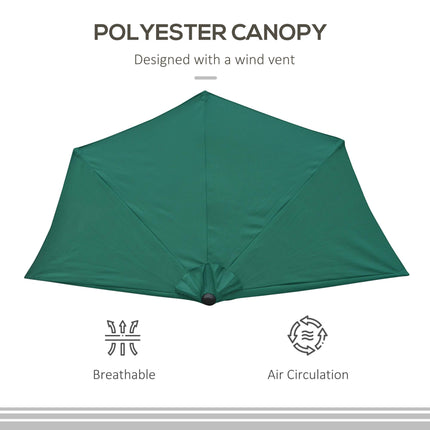 2.7m Balcony Half Parasol with 5 Steel Ribs - Green