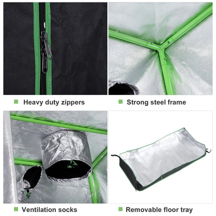 Hydroponic Plant Grow Tent 80x80x160cm with Reflective Lining - Black/Green