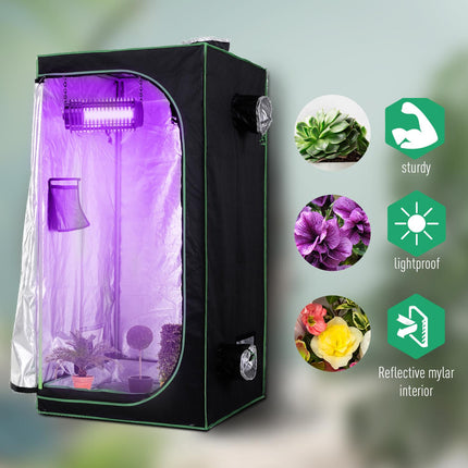 Hydroponic Plant Grow Tent 80x80x160cm with Reflective Lining - Black/Green