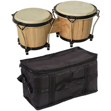 Wooden Bongo Drum Set with Sheepskin Heads 7.75" & 7" with Tuning Wrench - Brown
