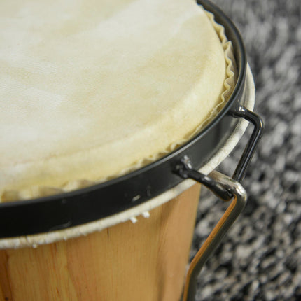 Wooden Bongo Drum Set with Sheepskin Heads 7.75" & 7" with Tuning Wrench - Brown