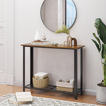 Industrial Console TableÔºåEntryway Table w/Bottom Mesh Shelf Metal Frame Vintag
