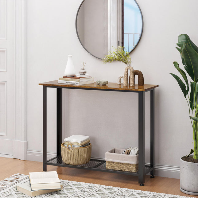 Industrial Console TableÔºåEntryway Table w/Bottom Mesh Shelf Metal Frame Vintag
