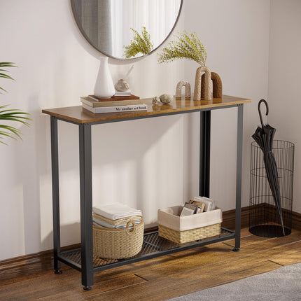 Industrial Console TableÔºåEntryway Table w/Bottom Mesh Shelf Metal Frame Vintag