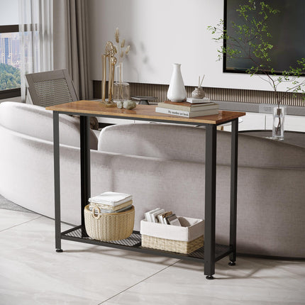 Industrial Console TableÔºåEntryway Table w/Bottom Mesh Shelf Metal Frame Vintag