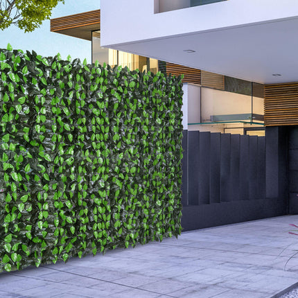 3 Metre Artificial Leaf Hedge Screen Privacy Fence Panel - Light and Dark Green