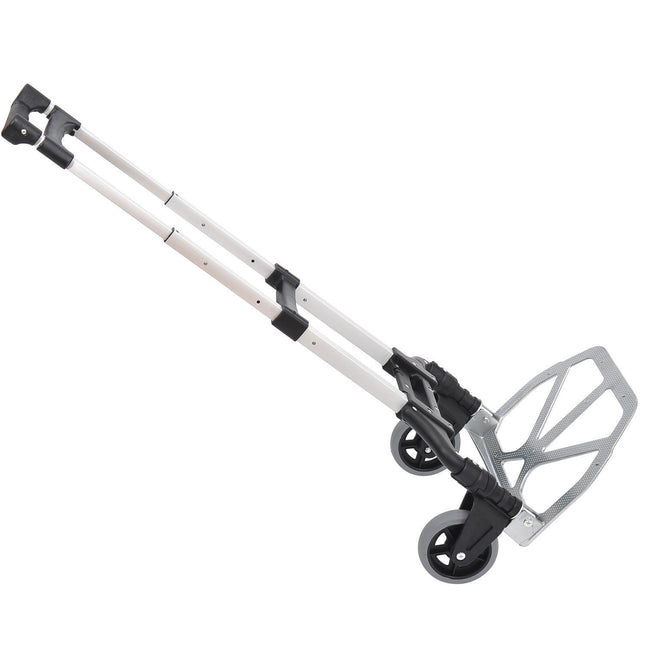 Aluminium Folding Hand Truck Trolley with Adjustable Telescoping Handle 70KG Load Capacity - Silver Tone