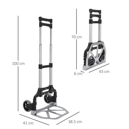 Aluminium Folding Hand Truck Trolley with Adjustable Telescoping Handle 70KG Load Capacity - Silver Tone