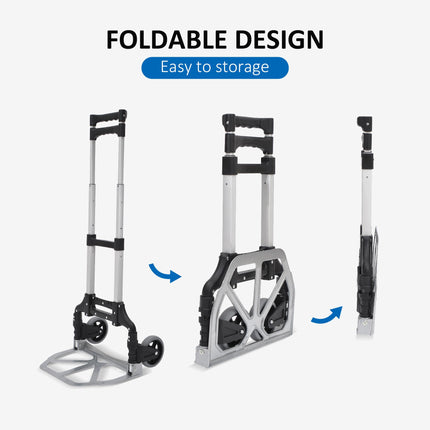 Aluminium Folding Hand Truck Trolley with Adjustable Telescoping Handle 70KG Load Capacity - Silver Tone