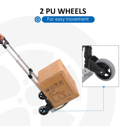 Aluminium Folding Hand Truck Trolley with Adjustable Telescoping Handle 70KG Load Capacity - Silver Tone