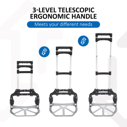Aluminium Folding Hand Truck Trolley with Adjustable Telescoping Handle 70KG Load Capacity - Silver Tone