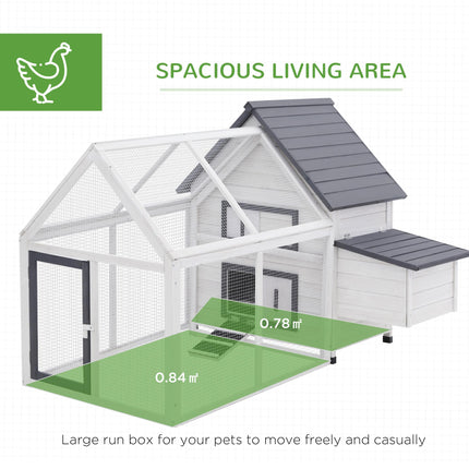 Wood Chicken Coop with Nesting Box, Ramp & Run for Backyard Poultry - Grey & White
