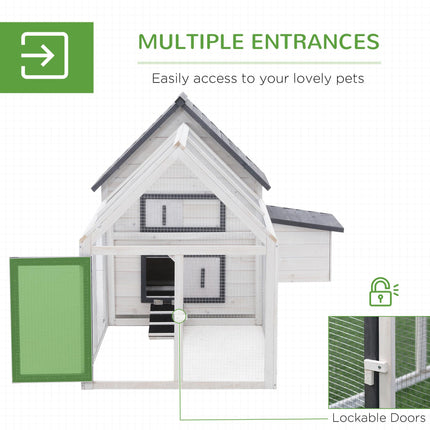 Wood Chicken Coop with Nesting Box, Ramp & Run for Backyard Poultry - Grey & White