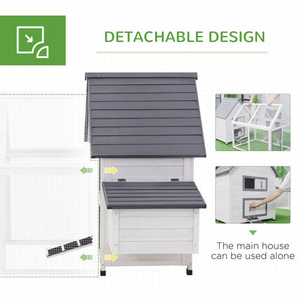 Wood Chicken Coop with Nesting Box, Ramp & Run for Backyard Poultry - Grey & White