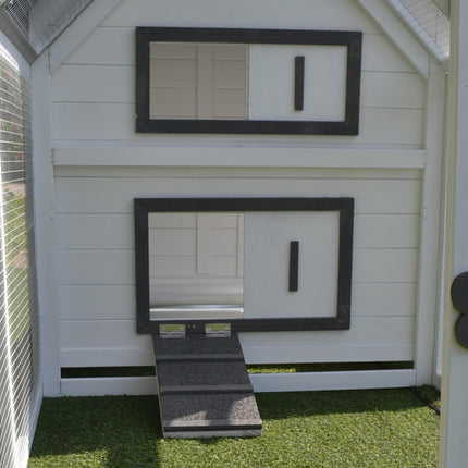 Wood Chicken Coop with Nesting Box, Ramp & Run for Backyard Poultry - Grey & White