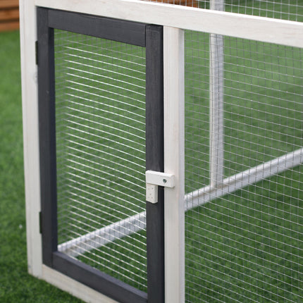 Wood Chicken Coop with Nesting Box, Ramp & Run for Backyard Poultry - Grey & White