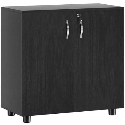 2-Tier Locking Office Storage Cabinet with Melamine Coating and Aluminium Handles - Black