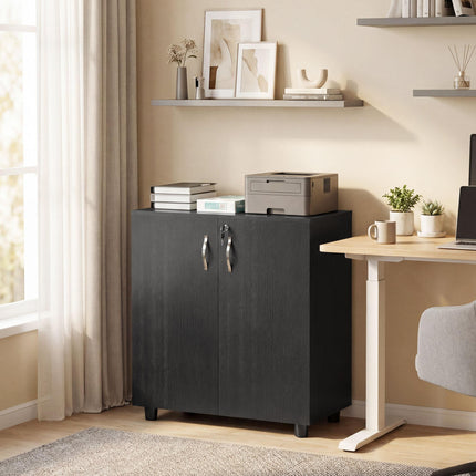 2-Tier Locking Office Storage Cabinet with Melamine Coating and Aluminium Handles - Black