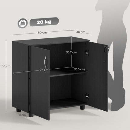2-Tier Locking Office Storage Cabinet with Melamine Coating and Aluminium Handles - Black