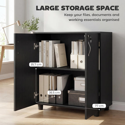 2-Tier Locking Office Storage Cabinet with Melamine Coating and Aluminium Handles - Black