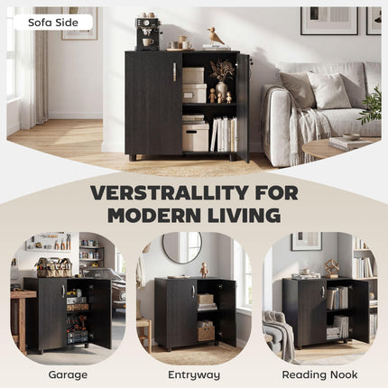 2-Tier Locking Office Storage Cabinet with Melamine Coating and Aluminium Handles - Black