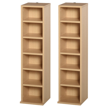 Set of 2 CD Media Display Shelf Units with Adjustable Shelves for Blu-Ray DVD Storage - Natural Wood Color