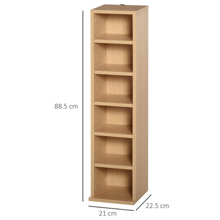 Set of 2 CD Media Display Shelf Units with Adjustable Shelves for Blu-Ray DVD Storage - Natural Wood Color