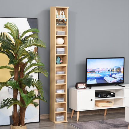 Set of 2 CD Media Display Shelf Units with Adjustable Shelves for Blu-Ray DVD Storage - Natural Wood Color